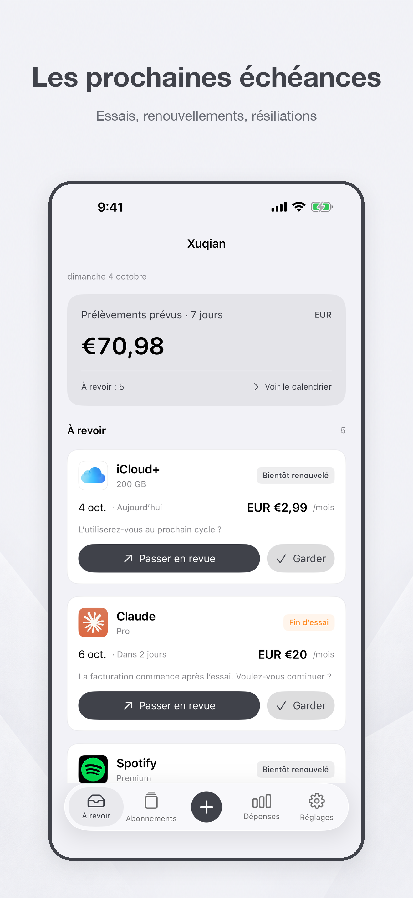 Liste des éléments à traiter