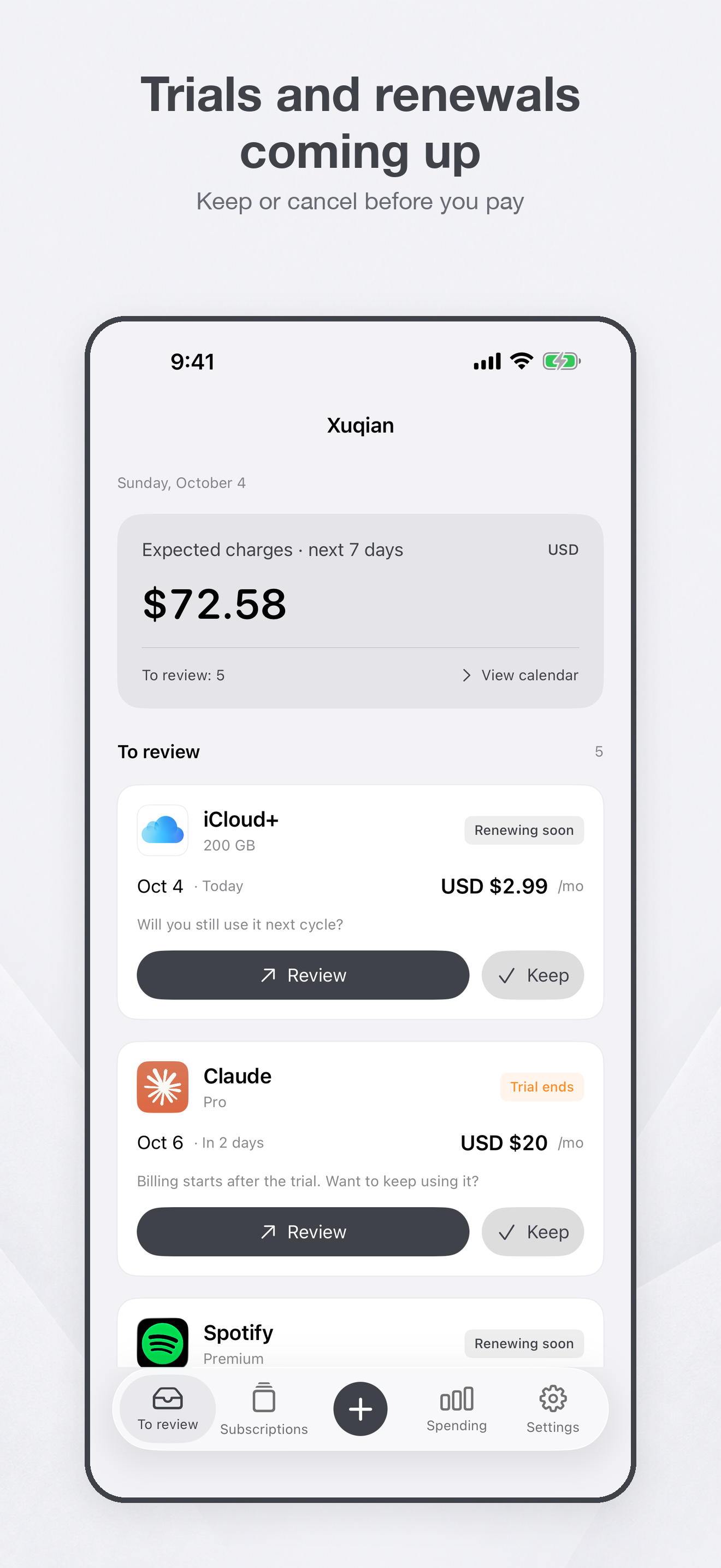 Pending list on the home screen