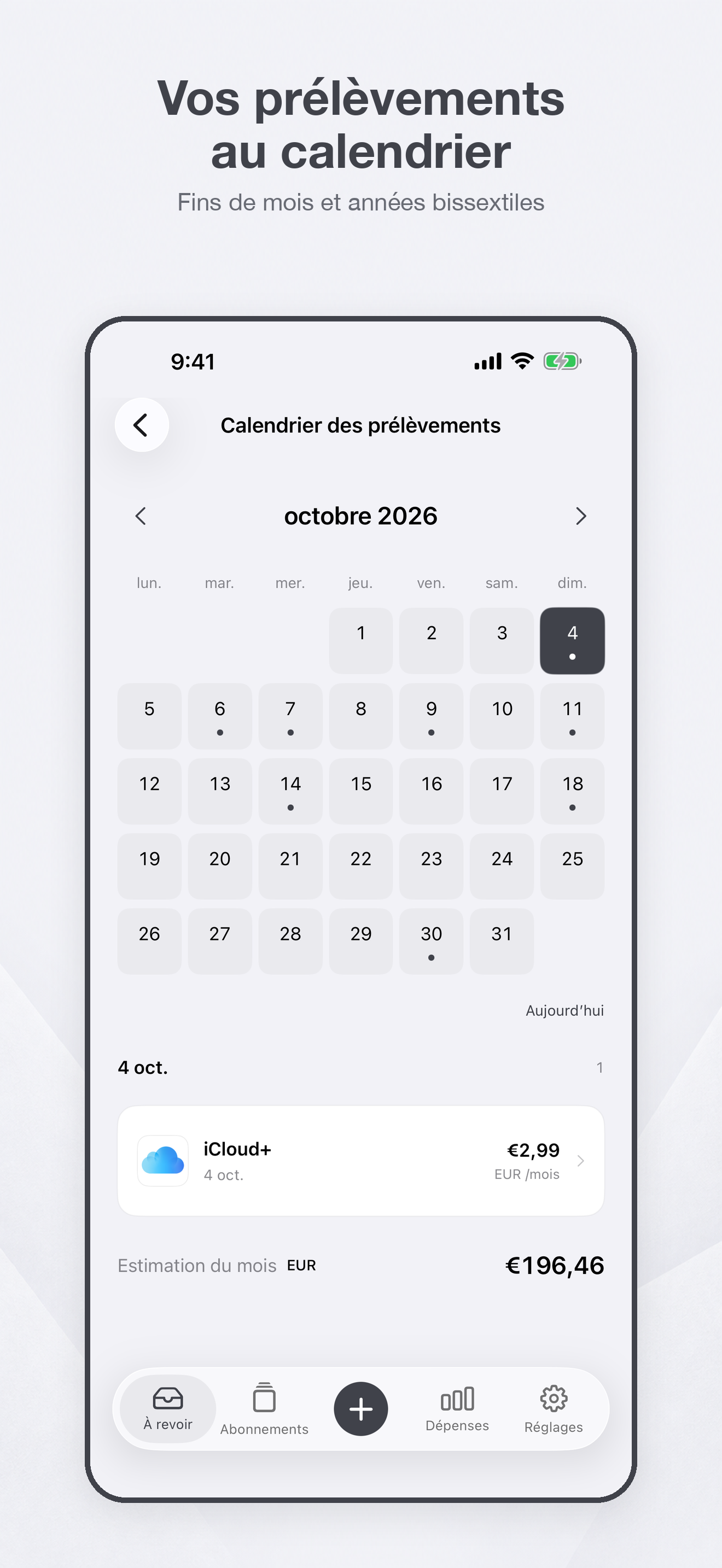 Calendrier des prélèvements