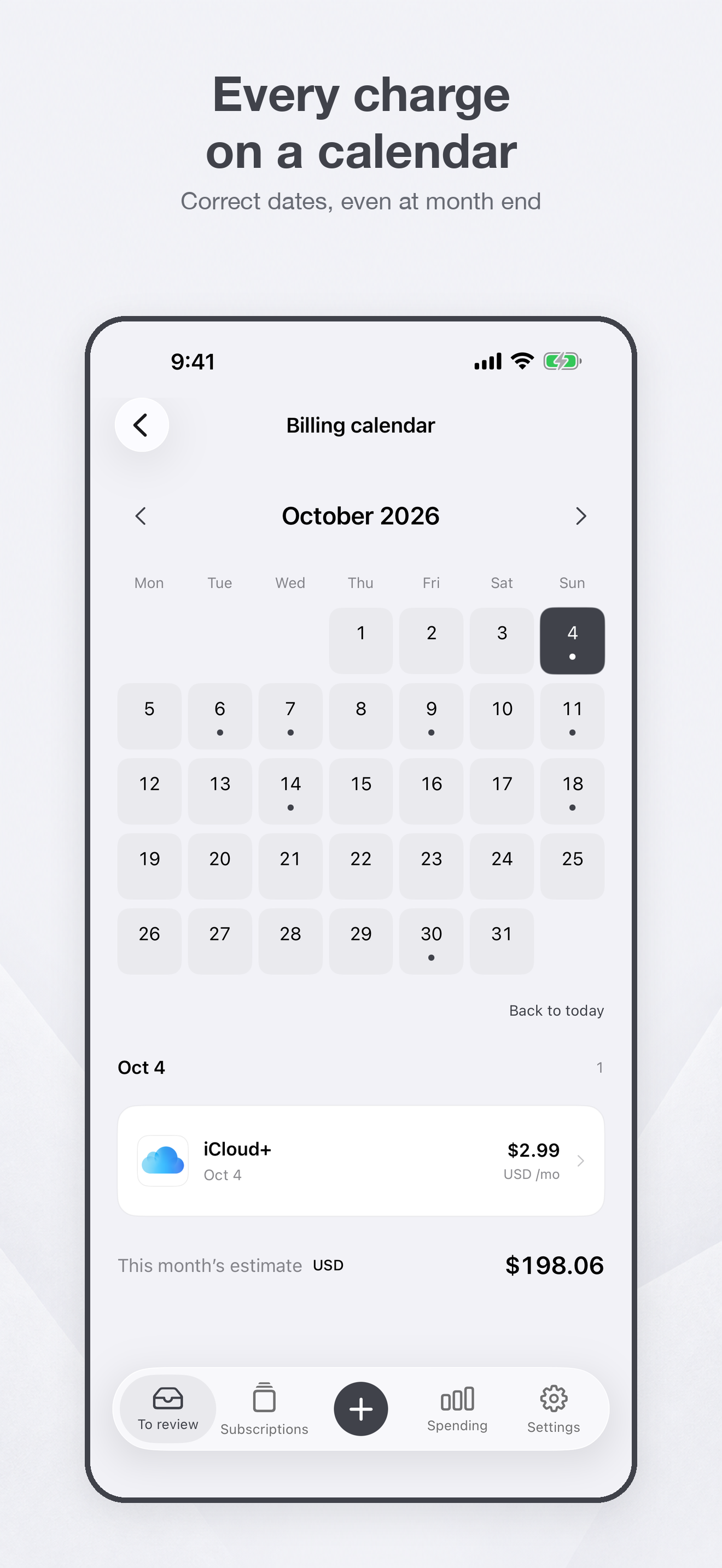 Billing calendar